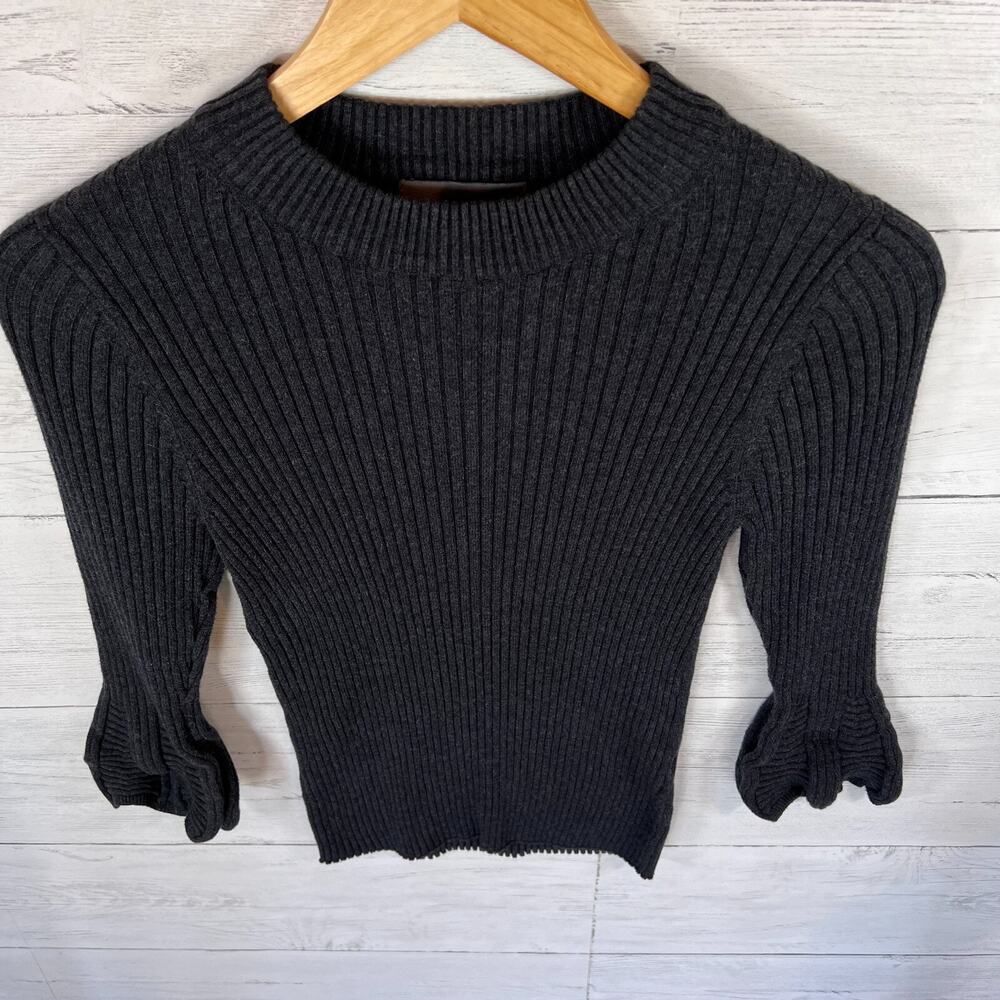 Michael Stars Sweater Womens Size Small Dark Gray Ribbed Poet Flounce Sleeve - Picture 6 of 11